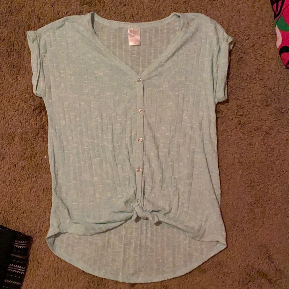 Teal, ribbed blouse